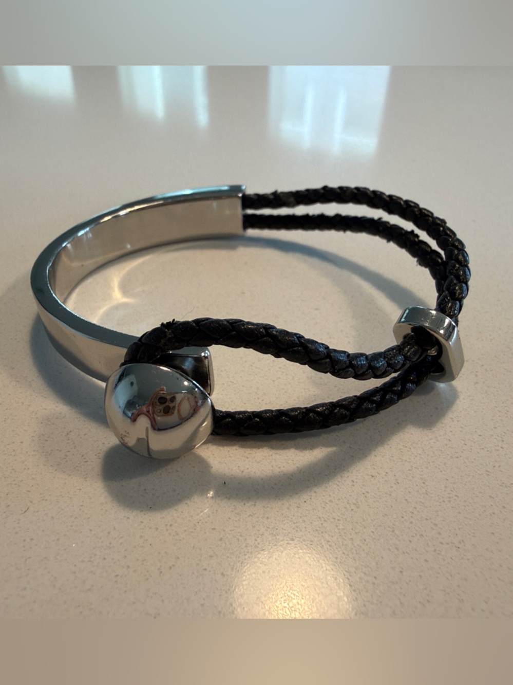 Silver & Black Braided Leather Headphones - Unbranded